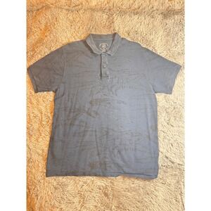 Cactus Mens XL Polo Shirt Blue Tropical Palm Leaf Print Short Sleeve Cotton